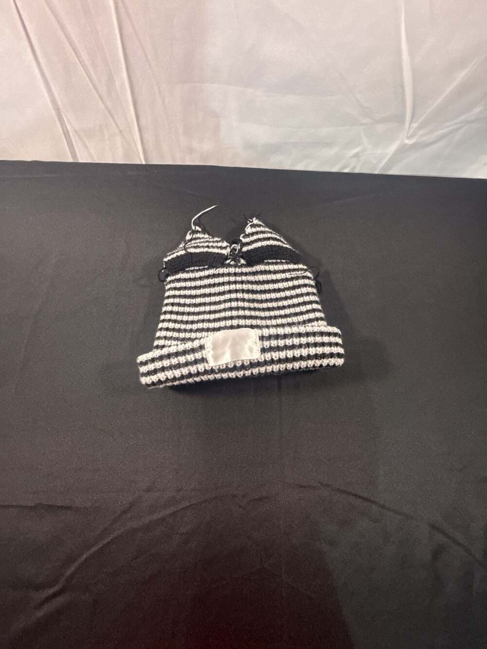 Charles Jeffrey Loverboy Black and White Striped Beanie with Bunny Ears